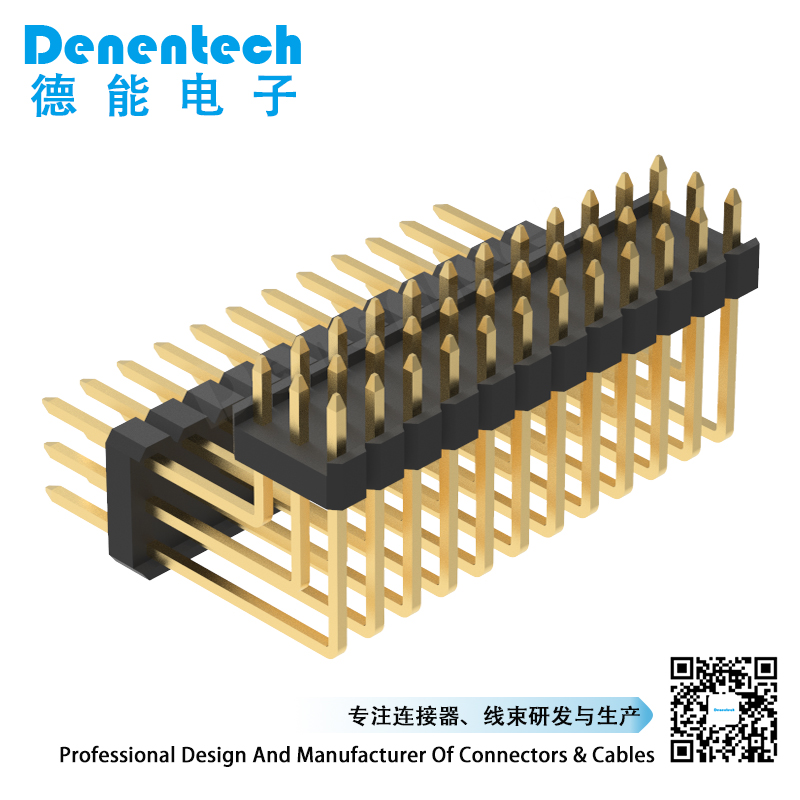 Denentech 2.54mm pin header triple row dual plastic board space right angle pin header 90 degree